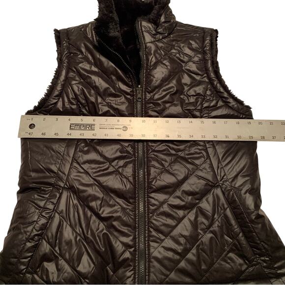 NICOLE MILLER ORIGINAL Womens Vest Medium Reversible Faux Fur Black Minimalist - Picture 9 of 12